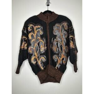 Amelia August vintage 80s sweater w/ leather embellishments